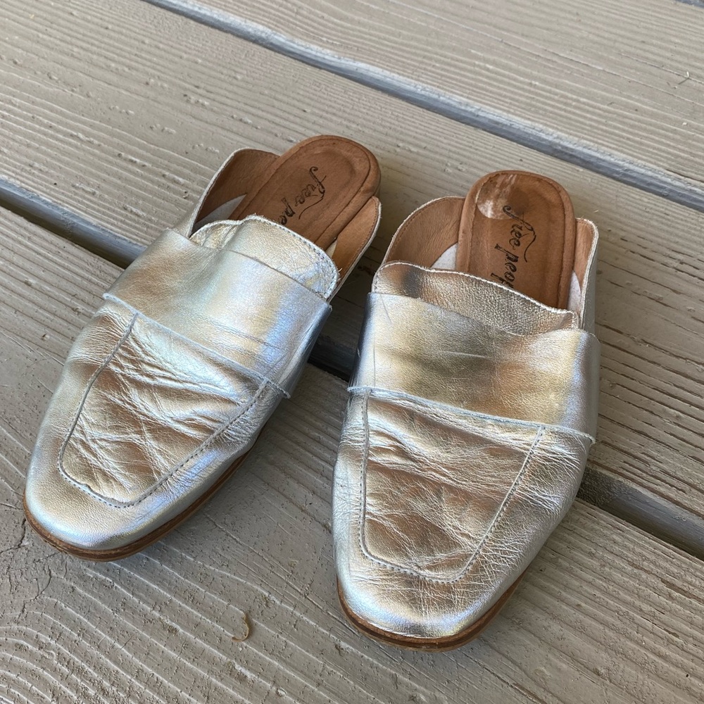 Silver Free People Mules